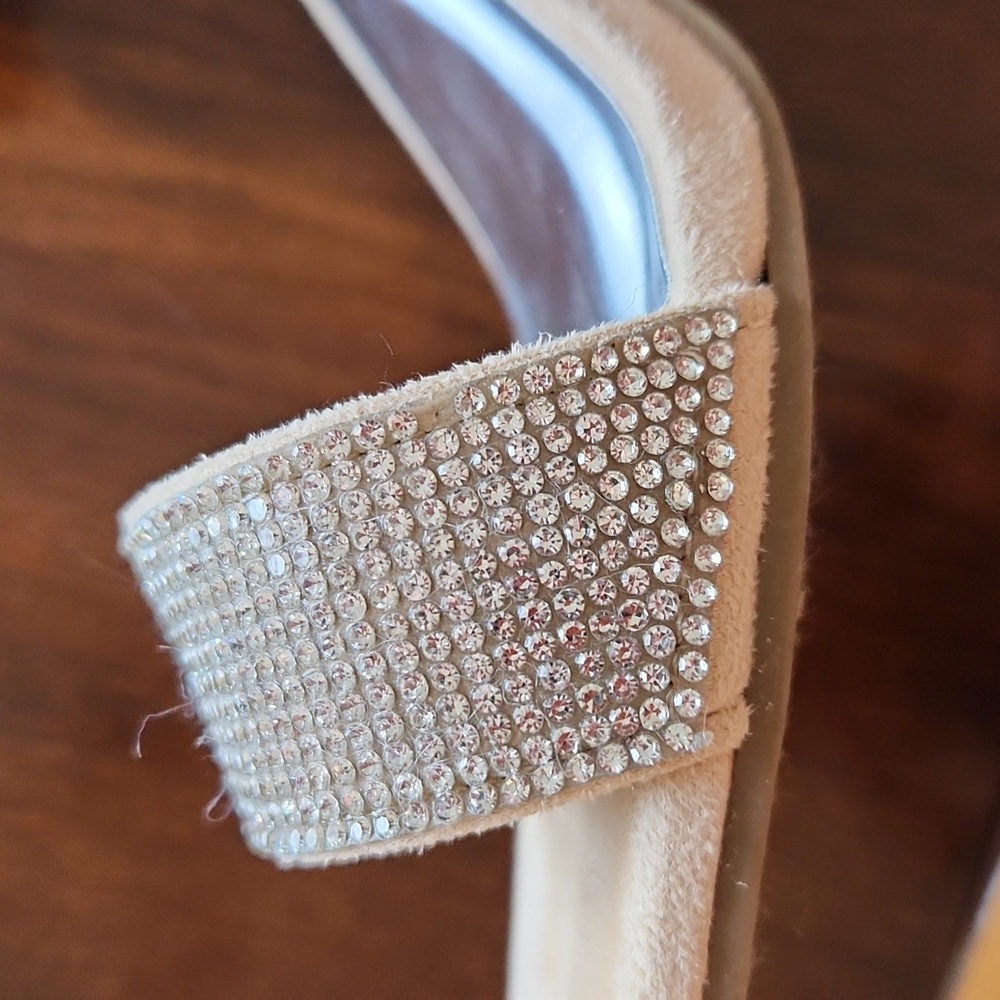 Chelsea Moreland Nude Silver Sparkle Open Toe Formal 3 Inch Heel Women's Size 9 - Picture 8 of 10